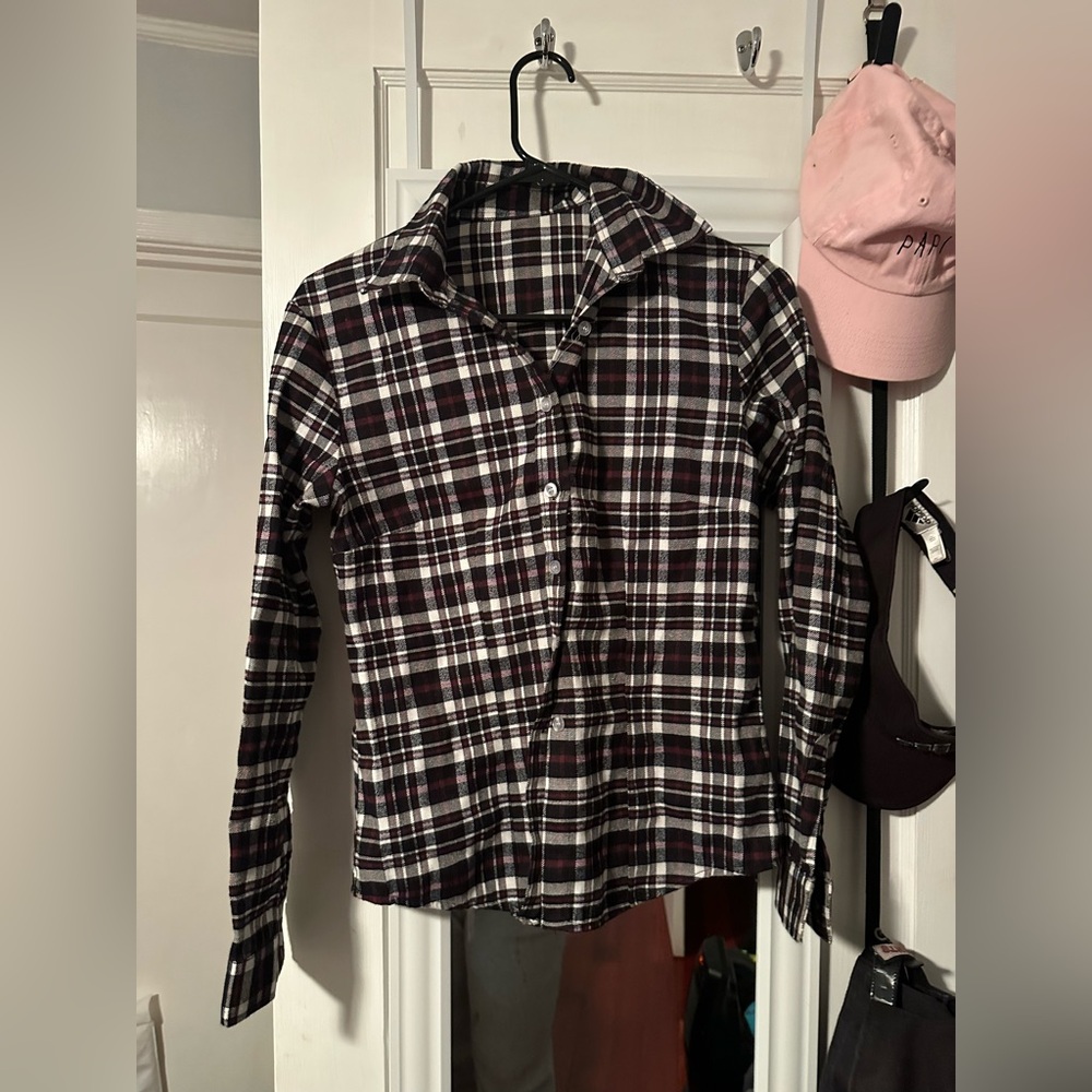 H&M Maroon Plaid Wool Long Sleeve Button Up Shirt New Women Small